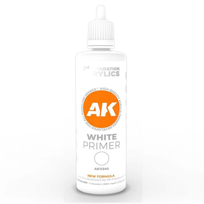 AK11240 - WHITE PRIMER - AK Interactive 3 gen model paint - Ready For Airbrush 100ml Bottle