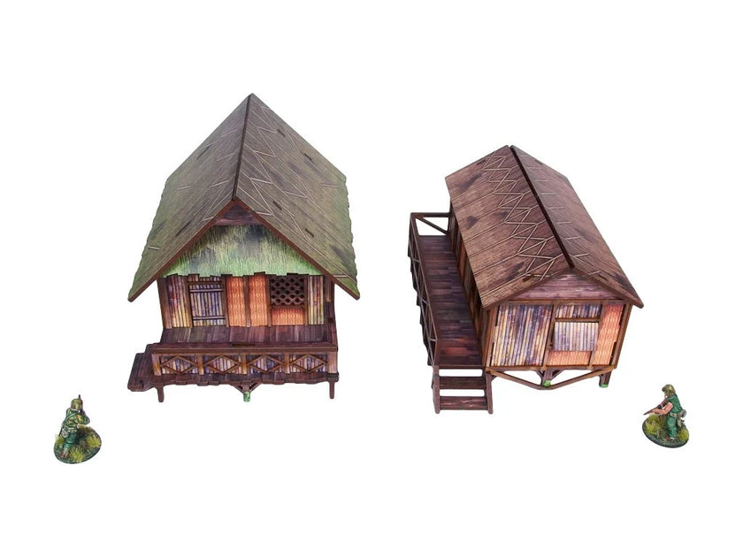 Bolt Action: Pre-Painted WW2 Pacific Jungle Huts (2)