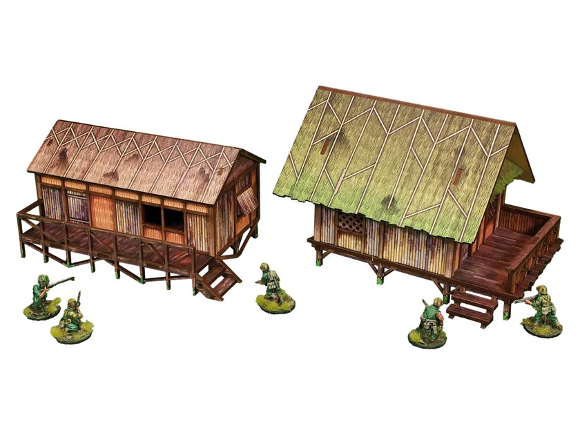 Bolt Action: Pre-Painted WW2 Pacific Jungle Huts (2)
