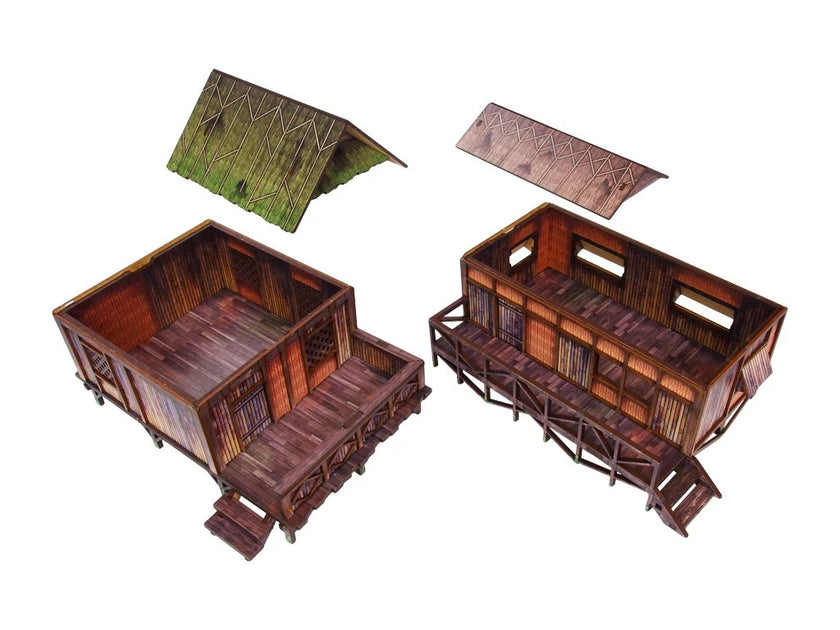Bolt Action: Pre-Painted WW2 Pacific Jungle Huts (2)