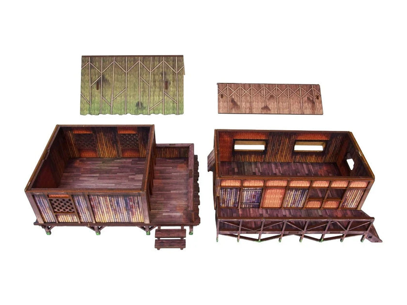 Bolt Action: Pre-Painted WW2 Pacific Jungle Huts (2)