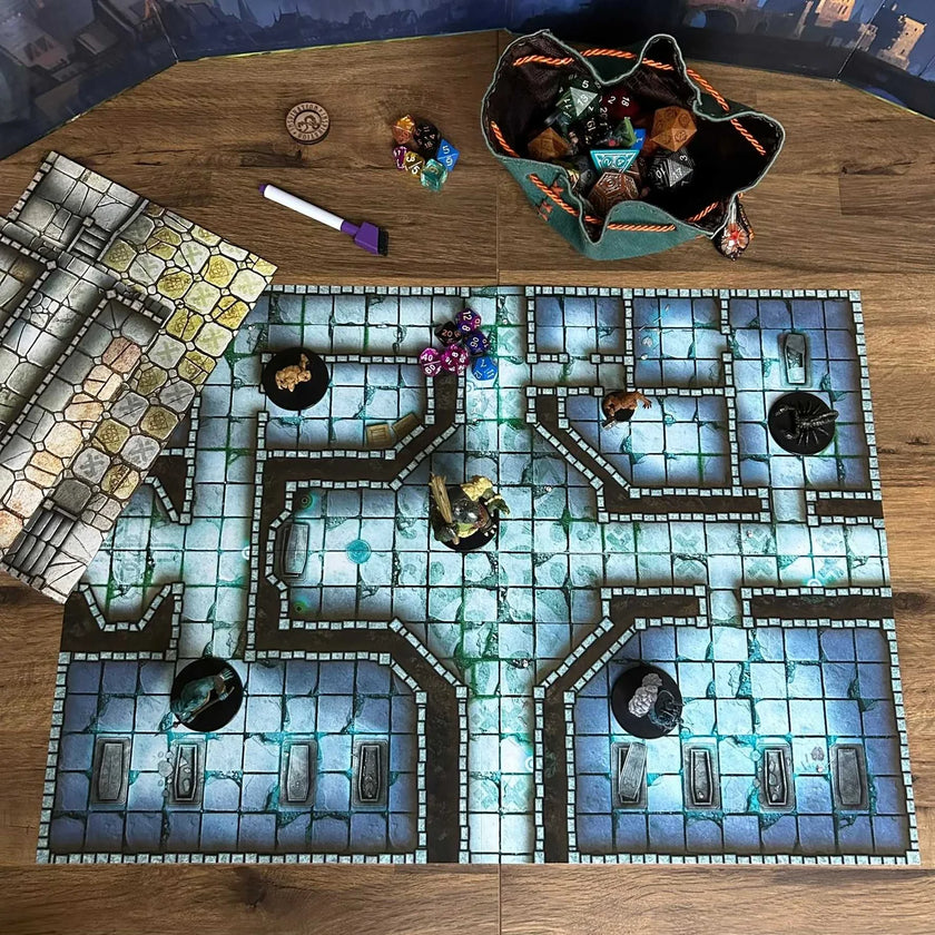 Essential RPG Battle Maps - Dungeon Set. 6 Wet/Dry Erase Battle Maps with 1 inch grid